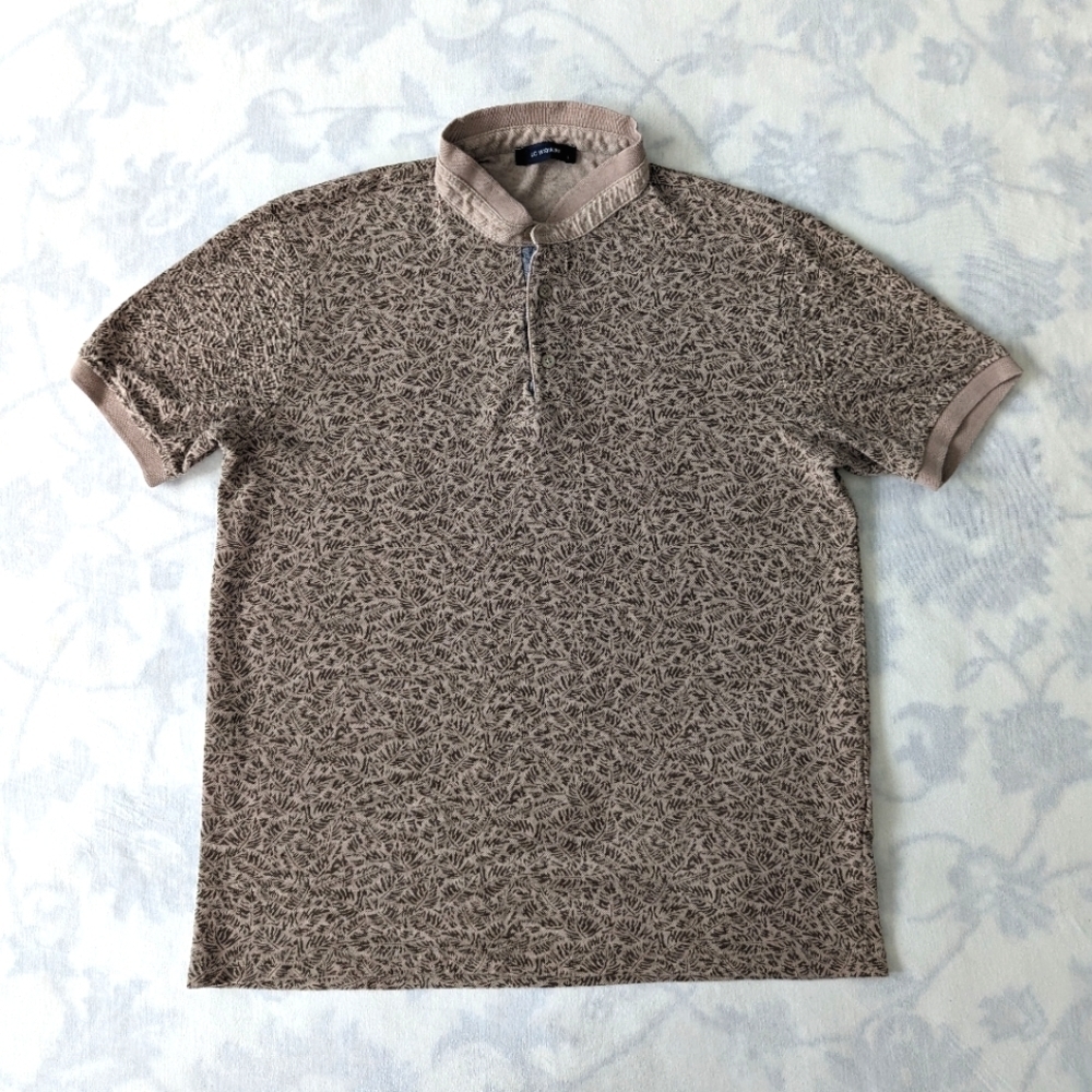 LC Waikiki leaf pattern tan and brown color cotton polo Tshirt men's Large Boho